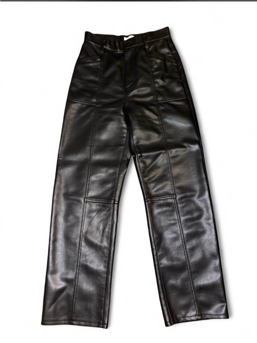 Women's Black Faux Leather Straight-Leg Pants